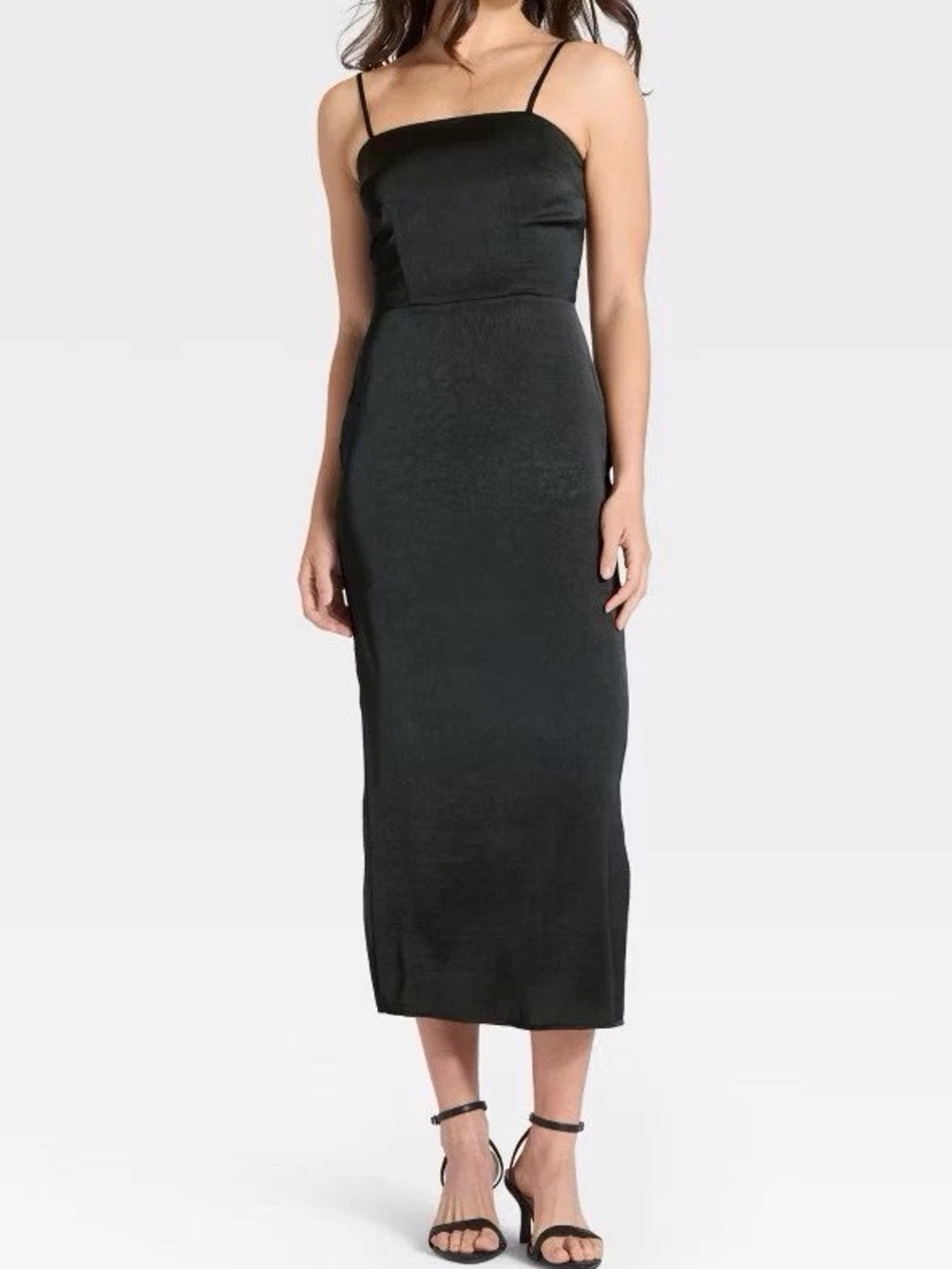 Slim Black Spaghetti-Strap Midi Dress